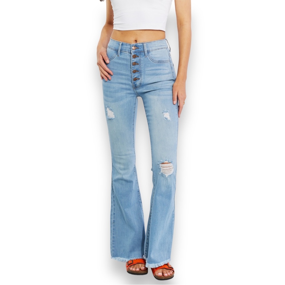 NEW VIBRANT MIU Jess Light Wash Button Fly Flare Leg Jeans